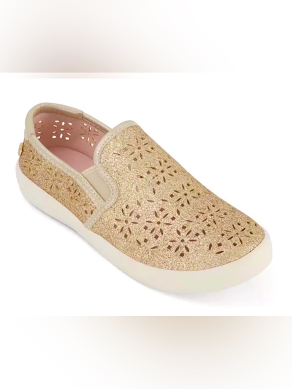 NIB [Kenneth Cole] Reaction Gold Shimmer Slip On Starburst Sneaker Women's Sz 5 - Picture 2 of 13